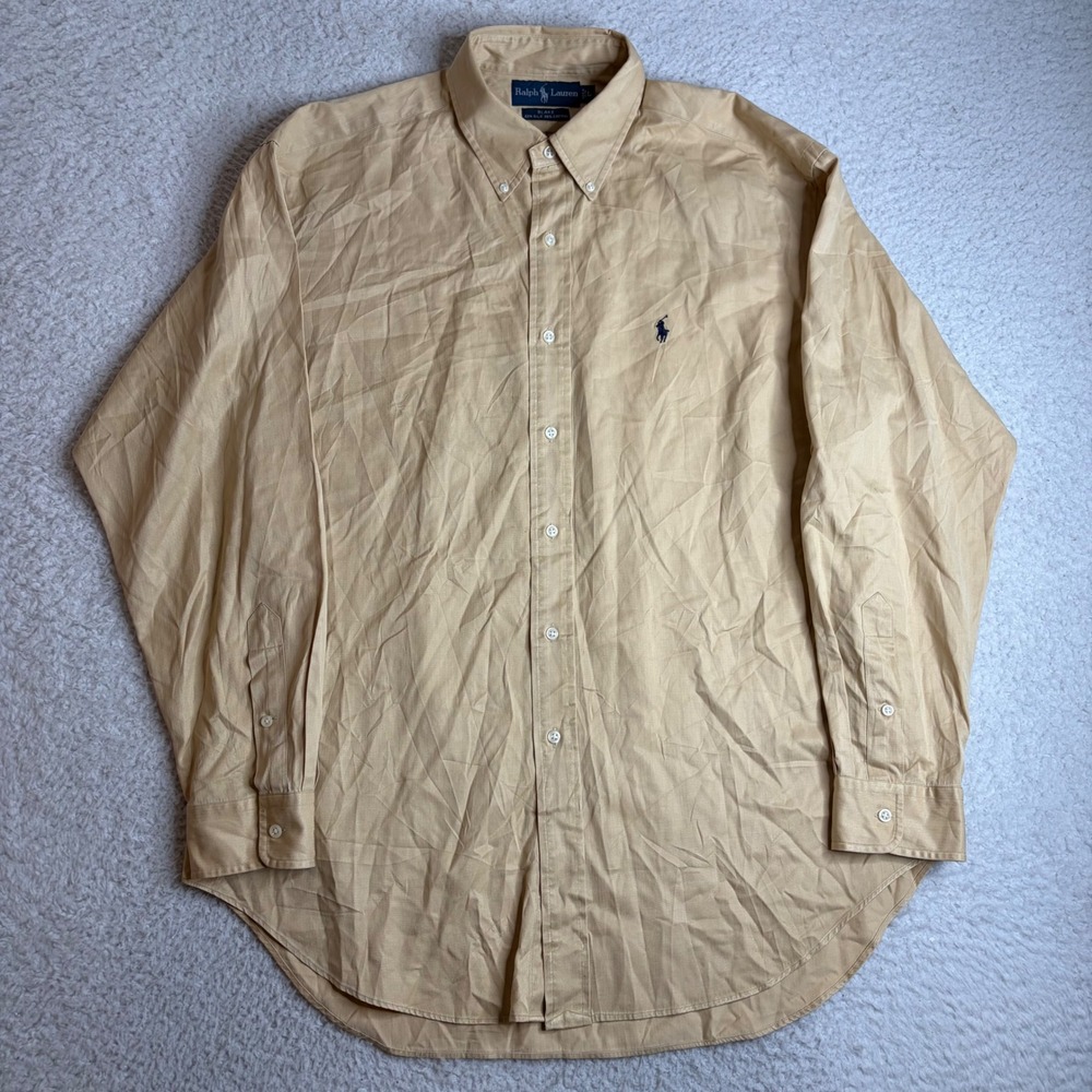 Polo Ralph Lauren Blake Shirt Mens Large Tan Silk Cotton Blend Herringbone L/S